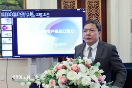 Tham tán Thương mại Việt Nam tại Trung Quốc Nông Đức Lai phát biểu khai mạc Hội nghị. (Ảnh: Công Tuyên/TTXVN)