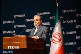 Ngoại trưởng Iran Abbas Araghchi phát biểu tại cuộc họp báo ở Istanbul, Thổ Nhĩ Kỳ, ngày 22/6/2025. (Ảnh: THX/TTXVN)