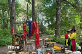 Các vật phẩm dành riêng cho Tết Đoan Ngọ. (Ảnh: Tâm Hằng/TTXVN)