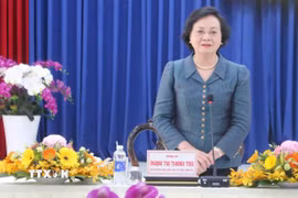 Bí thư Trung ương Đảng, Phó Thủ tướng Chính phủ Phạm Thị Thanh Trà phát biểu tại buổi làm việc với Đảng uỷ, HĐND, UBND phường Vĩnh Tế (tỉnh An Giang) về tình hình hoạt động của mô hình chính quyền 2 cấp. (Ảnh: Công Mạo/TTXVN)