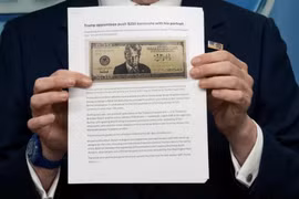 Hình ảnh hiển thị tờ tiền 250 USD có hình Tổng thống Donald Trump. (Ảnh: Getty)