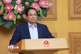 Thủ tướng Phạm Minh Chính phát biểu tại buổi làm việc với Ban Nghiên cứu phát triển kinh tế tư nhân (Ban IV). (Ảnh: Dương Giang/TTXVN)