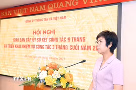Bí thư Đảng ủy, Tổng Giám đốc TTXVN Vũ Việt Trang phát biểu kết luận hội nghị. (Ảnh: Tuấn Anh/TTXVN)