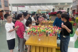 Khu trình diễn nặn tò he của nghệ nhân Đặng Thường hút người xem. (Ảnh: PV/Vietnam+)