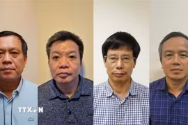 Các bị can từ trái qua phải: Nguyễn Bá Hoan, Tống Hải Nam, Nguyễn Gia Liêm, Phạm Viết Hương. (Ảnh: TTXVN phát)