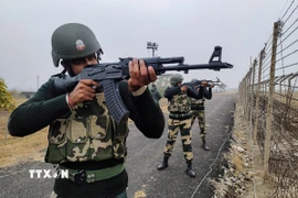 Lực lượng an ninh Ấn Độ tuần tra dọc đường Ranh giới Kiểm soát (LoC) phân chia khu vực Kashmir giữa Ấn Độ và Pakistan. (Ảnh: ANI/TTXVN)