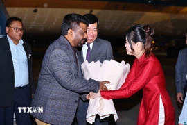 Lễ đón Tổng thống nước Cộng hòa Xã hội Chủ nghĩa Dân chủ Sri Lanka Anura Kumara Dissanayaka tại sân bay Quốc tế Nội Bài. (Ảnh: Minh Đức/TTXVN)