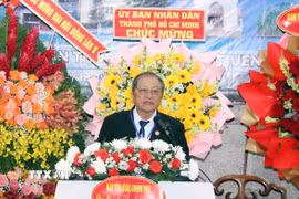 Mục sư Trần Thanh Truyện, Hội trưởng Giáo hội Cơ đốc Phục lâm Việt Nam, phát biểu khai mạc Đại hội. (Ảnh: Xuân Khu/TTXVN)