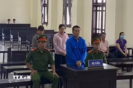 Bị cáo Lê Minh Luân bị tuyên phạt 20 năm tù vì tham ô tài sản của ngân hàng thương mại ở Cần Giuộc, Long An. (Ảnh: TTXVN phát)