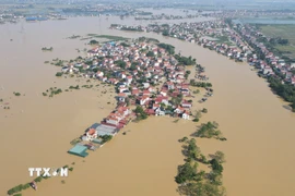 Lũ sông Cầu xuống dưới báo động 3, nhưng vẫn gây ngập các khu vực ven sông. (Ảnh: Vũ Quang/TTXVN)