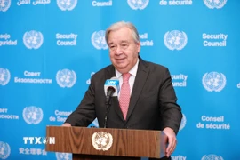 Tổng Thư ký Liên hợp quốc Antonio Guterres phát biểu với báo giới tại New York, Mỹ. (Ảnh: THX/TTXVN)
