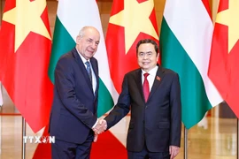 Chủ tịch Quốc hội Trần Thanh Mẫn hội kiến Tổng thống Hungary Sulyok Tamas. (Ảnh: Doãn Tấn/TTXVN)