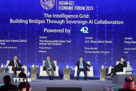 Thủ tướng Phạm Minh Chính và Thủ tướng Malaysia Anwar Ibrahim tham dự phiên thảo luận. (Ảnh: Dương Giang/TTXVN)