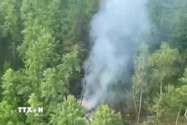 Hiện trường vụ tai nạn máy bay chở khách An-24 ở tỉnh Amur thuộc vùng Viễn Đông của Nga. (Ảnh: TASS/TTXVN)