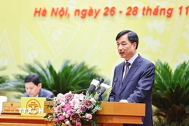 Bí thư Thành ủy Hà Nội Nguyễn Duy Ngọc phát biểu chỉ đạo. (Ảnh: Minh Đức/TTXVN)