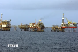 Một giàn khoan của Vietsovpetro tại mỏ Bạch Hổ. (Ảnh: Huy Hùng/TTXVN)