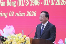 Ủy viên Bộ Chính trị, Bí thư Trung ương Đảng, Trưởng Ban Tuyên giáo và Dân vận Trung ương Trịnh Văn Quyết phát biểu. (Ảnh: TTXVN phát)