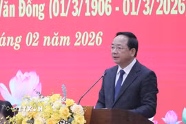 Ủy viên Bộ Chính trị, Bí thư Trung ương Đảng, Trưởng Ban Tuyên giáo và Dân vận Trung ương Trịnh Văn Quyết phát biểu. (Ảnh: TTXVN phát)