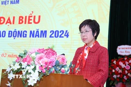 Tổng Giám đốc TTXVN Vũ Việt Trang phát biểu định hướng công tác của ngành năm 2025. (Ảnh: Văn Điệp/TTXVN)