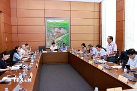 Đoàn đại biểu Quốc hội các tỉnh Đồng Tháp, Bắc Giang và Khánh Hoà thảo luận ở tổ. (Ảnh: Doãn Tấn/TTXVN)