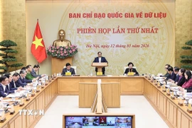 Thủ tướng Phạm Minh Chính chủ trì Phiên họp thứ Nhất của Ban Chỉ đạo quốc gia về Dữ liệu. (Ảnh: Dương Giang/TTXVN)
