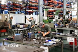 Công nhân làm việc tại Công ty Cơ khí Động lực Toàn Cầu, khu công nghiệp Giang Điền, xã Trảng Bom, Đồng Nai. (Ảnh: Hồng Đạt/TTXVN)
