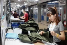 May hàng xuất khẩu sang thị trường EU tại Công ty May TNG (Thái Nguyên). (Ảnh: Trần Việt/TTXVN)