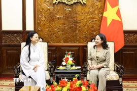Phó Chủ tịch nước Võ Thị Ánh Xuân tiếp cô Amanda Nguyễn. (Ảnh: Minh Đức/TTXVN)