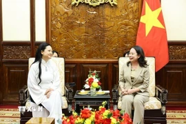 Phó Chủ tịch nước Võ Thị Ánh Xuân tiếp cô Amanda Nguyễn. (Ảnh: Minh Đức/TTXVN)