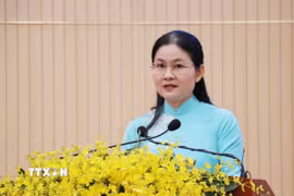 Bí thư Tỉnh uỷ Bình Phước Tôn Ngọc Hạnh phát biểu chỉ đạo Hội nghị công bố các quyết định về tổ chức sắp xếp, tinh gọn bộ máy. (Ảnh: Nhật Bình/TTXVN)