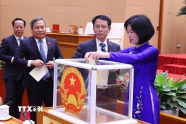Các đại biểu Hội đồng Nhân dân thành phố Hà Nội bỏ phiếu bầu các chức danh lãnh đạo Hội đồng Nhân dân, Ủy ban Nhân dân thành phố. (Ảnh: Văn Điệp/TTXVN)