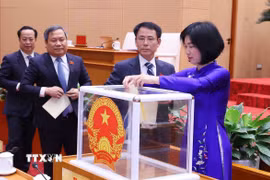 Các đại biểu Hội đồng Nhân dân thành phố Hà Nội bỏ phiếu bầu các chức danh lãnh đạo Hội đồng Nhân dân, Ủy ban Nhân dân thành phố. (Ảnh: Văn Điệp/TTXVN)