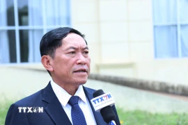 Tổng Giám đốc Thông tấn xã Lào (KPL) Vannasin Simmavong trả lời phỏng vấn. (Ảnh: Xuân Tú/TTXVN)