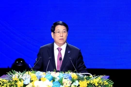 Chủ tịch nước Lương Cường phát biểu khai mạc Lễ mở ký và Hội nghị cấp cao Công ước của Liên hợp quốc về chống tội phạm mạng. (Ảnh: Tuấn Anh/TTXVN)