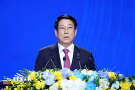 Chủ tịch nước Lương Cường phát biểu khai mạc Lễ mở ký và Hội nghị cấp cao Công ước của Liên hợp quốc về chống tội phạm mạng. (Ảnh: Phương Hoa/TTXVN)