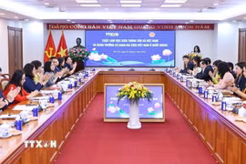 Buổi làm việc của Lãnh đạo Thông tấn xã Việt Nam với Đoàn Trưởng Cơ quan đại diện Việt Nam ở nước ngoài được tiến cử, bổ nhiệm năm 2025. (Ảnh: Minh Đức/TTXVN)