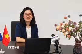 Bà Trần Thị Thanh Mỹ, Trưởng Cơ quan Thương vụ Việt Nam tại Australia, chia sẻ với phóng viên TTXVN về tiềm năng quan hệ thương mại và đầu tư Việt Nam-Australia. (Ảnh: Trung Trang/TTXVN)