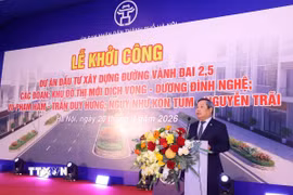 Chủ tịch UBND thành phố Hà Nội Vũ Đại Thắng phát biểu tại lễ khởi công. (Ảnh: Văn Điệp/TTXVN)