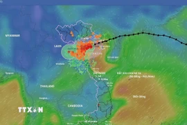 Vị trí và hướng di chuyển của bão số 3 lúc 10 giờ ngày 22/7 từ hệ thống giám sát thiên tai. (Ảnh: TTXVN phát)