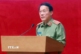 Đại tướng Lương Tam Quang, Bộ trưởng Bộ Công an phát biểu chỉ đạo. (Ảnh: Phạm Kiên/TTXVN)