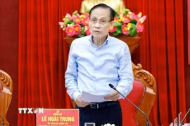 Đồng chí Lê Hoài Trung, Ủy viên Bộ Chính trị, Bộ trưởng Bộ Ngoại giao, Trưởng đoàn phát biểu chỉ đạo. (Ảnh: Sỹ Thắng/TTXVN)