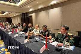 Thiếu tướng Nguyễn Bá Lực, Phó Tổng Tham mưu trưởng Quân đội Nhân dân Việt Nam tại hội thảo của IPACC-14. (Ảnh: Viên Luyến/TTXVN)