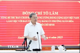 Tổng Bí thư Tô Lâm phát biểu tại buổi làm việc với Ban Thường vụ Đảng uỷ phường Xuân Hòa, Thành phố Hồ Chí Minh. (Ảnh: Thống Nhất/TTXVN)