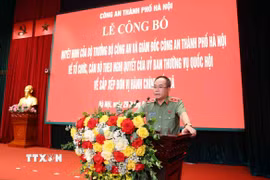 Trung tướng Nguyễn Thanh Tùng, Giám đốc Công an thành phố Hà Nội phát biểu. (Ảnh: Phạm Kiên/TTXVN)