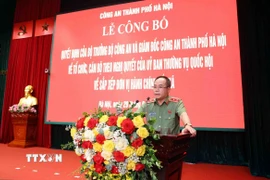 Trung tướng Nguyễn Thanh Tùng, Giám đốc Công an thành phố Hà Nội phát biểu. (Ảnh: Phạm Kiên/TTXVN)
