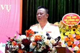 Thiếu tướng Trần Xuân Ánh, Giám đốc Công an tỉnh Hưng Yên phát biểu tại Hội nghị. (Ảnh: Đinh Văn Nhiều/TTXVN)
