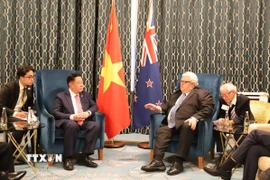 Trưởng Ban Tuyên giáo và Dân vận Trung ương Nguyễn Trọng Nghĩa hội kiến với Chủ tịch Quốc hội New Zealand Gerry Brownlee. (Ảnh: Thanh Tú/TTXVN)