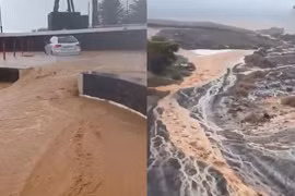 Ngập lụt tại đảo Lanzarote, Tây Ban Nha. (Ảnh: Daily Express)