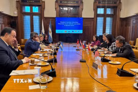 Đại sứ các nước ASEAN tại Buenos Aires làm việc với Liên đoàn Công nghiệp Argentina (UIA). (Ảnh: Diệu Hương/TTXVN)