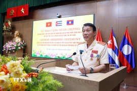 Đại tướng Lương Tam Quang, Ủy viên Bộ Chính trị, Bộ trưởng Bộ Công an Việt Nam phát biểu. (Ảnh: Phạm Kiên/TTXVN)